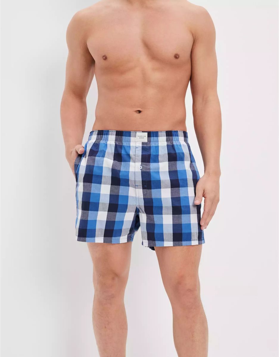 Shorts De Bain American Eagle AEO Plaid Stretch Pocket Bleu Marine Homme | KPF-58857146